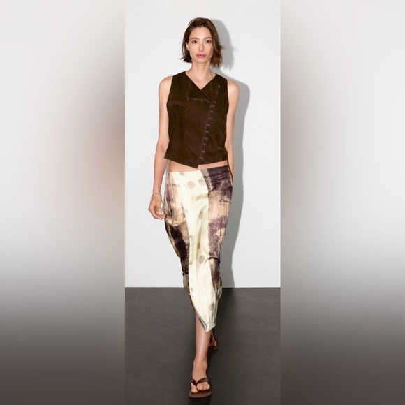 NWT [Massimo Dutti] Luxury Flowing Satin Printed Midi Elastic Skirt Women’s XS - Picture 2 of 15